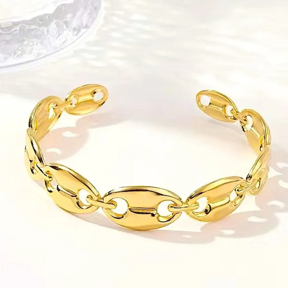 Gold Coffee Bean Mariner Cuff Bracelet